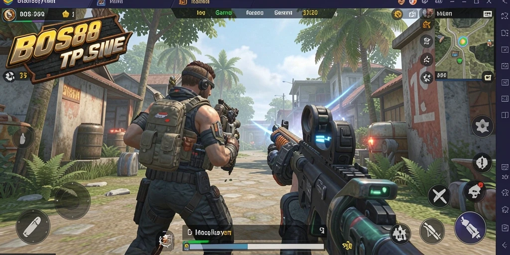 Screenshot gameplay BOS88 menampilkan pertempuran intens model TPS.