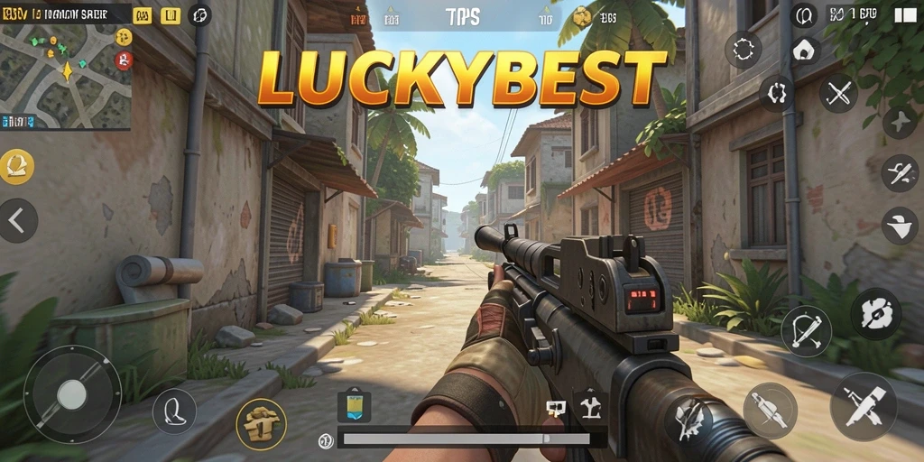 Gameplay intens LUCKYBEST dengan aksi tembak-menembak.