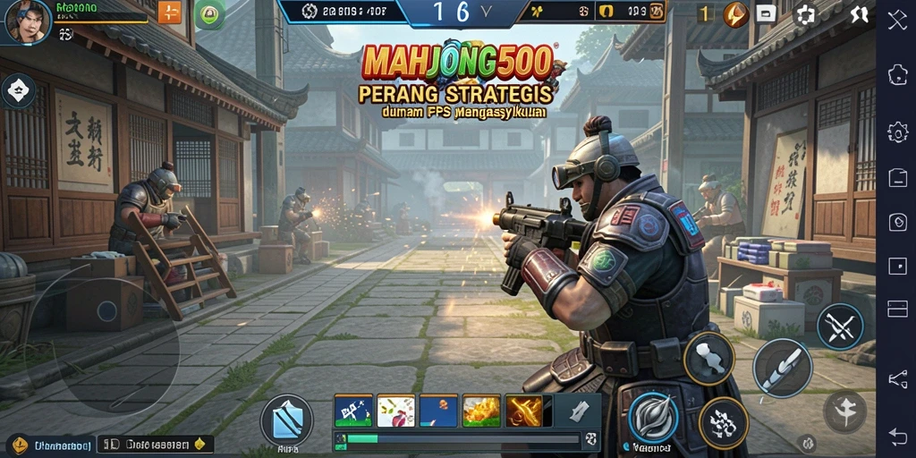 Tangkapan layar utama gameplay MAHJONG500 menampilkan aksi tembak-menembak yang menegangkan.