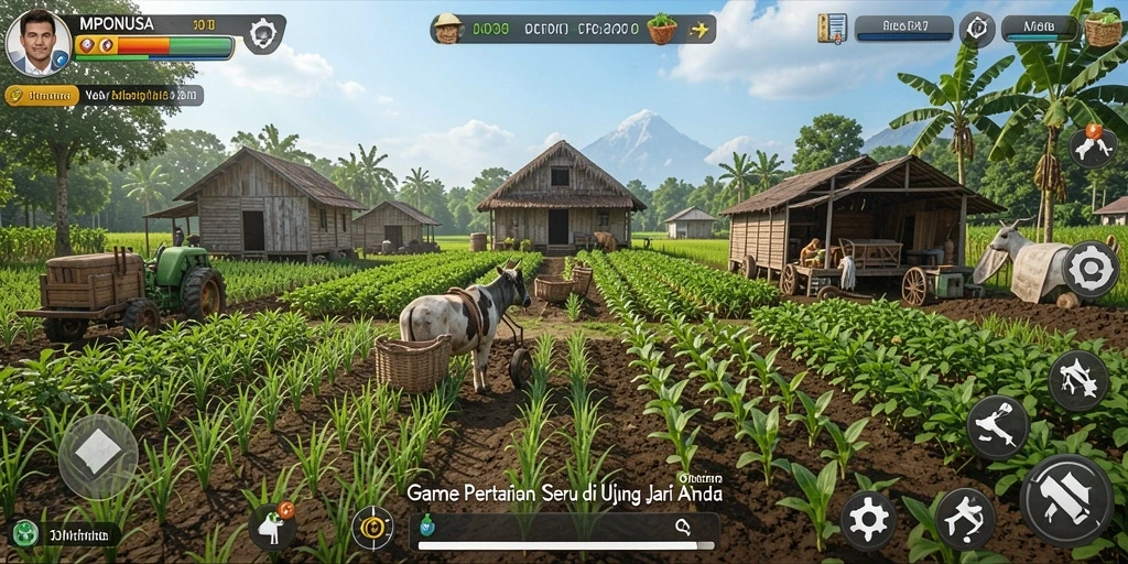 Tampilan gameplay <strong>MPONUSA</strong> yang menarik dengan aktivitas bertani.