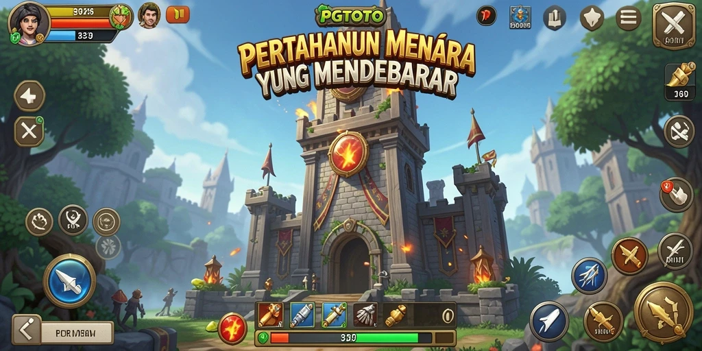 Tampilan gameplay PGTOTO dengan strategi menara pertahanan yang mendebarkan.