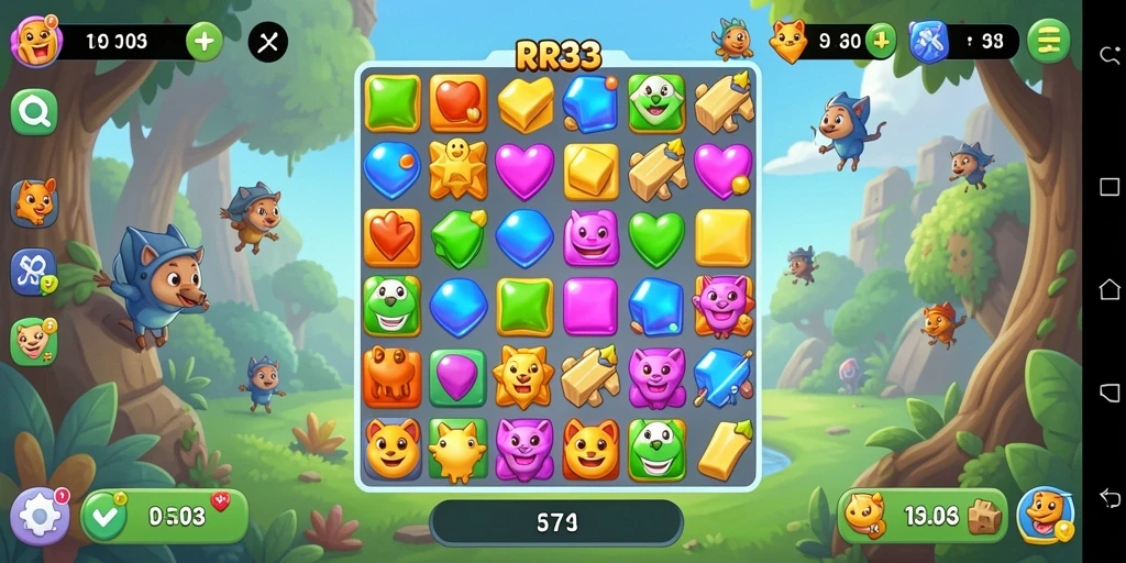 Screenshot RR33 menampilkan gameplay seru di dunia Match-3.