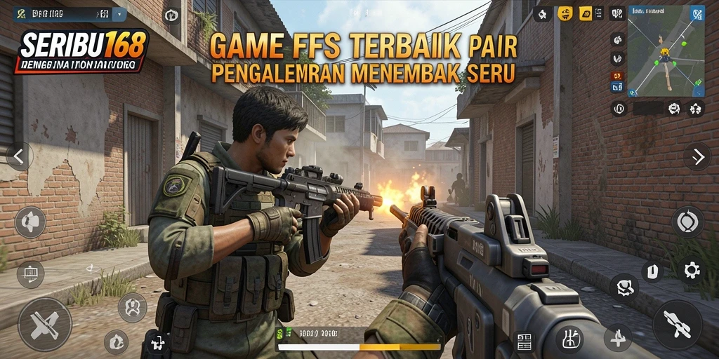 Tampilan utama SERIBU168 menampilkan aksi gameplay intens dalam pertempuran FPS.