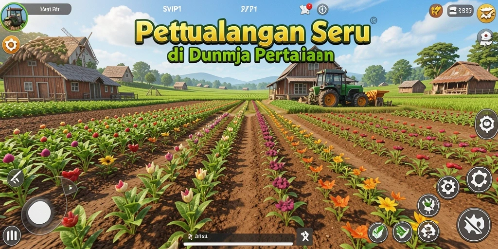 Tampilan gameplay SVIP1 dengan aktivitas bertani yang menarik.